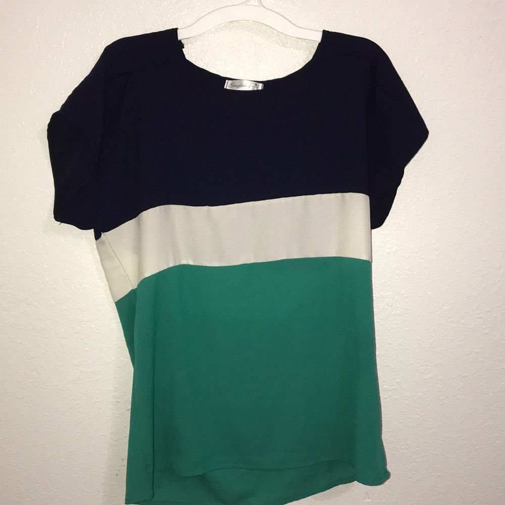 blue white and turquoise top